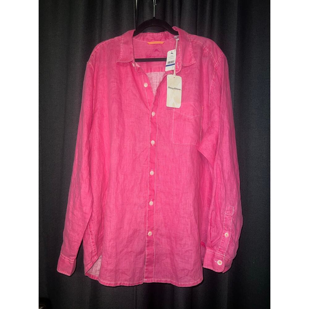 Tommy Bahama Paradise Breezer Linen Long-Sleeve Shirt Size XL Pink Lace NWT